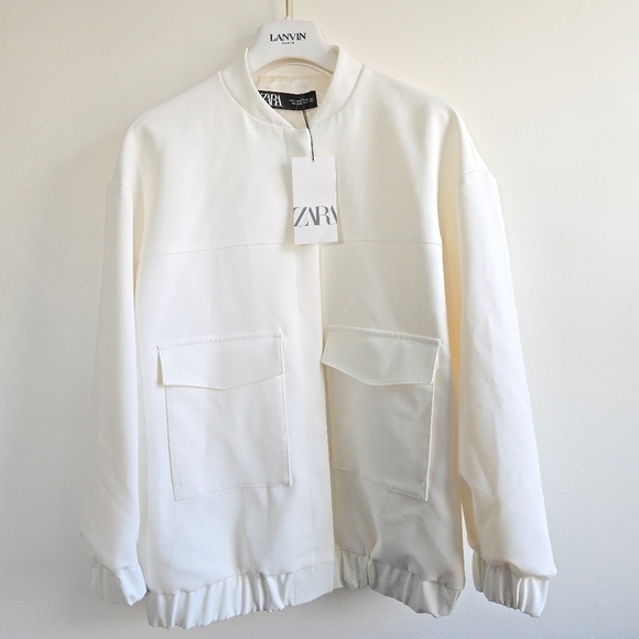 New Zara Longline Patch Pockets Oyster White Bomber Jacket Blogger Fav Small - Picture 12 of 17